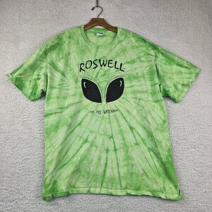 2002 Roswell We Are Watching T Shirt 2XL Neon Green Tie Dye Alien Big Eyes Hanes